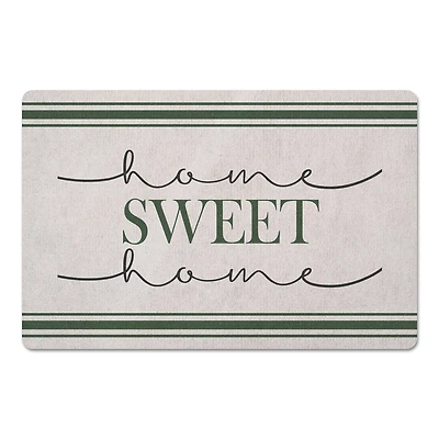 White with Green Stripes Home Sweet Home Floor Mat