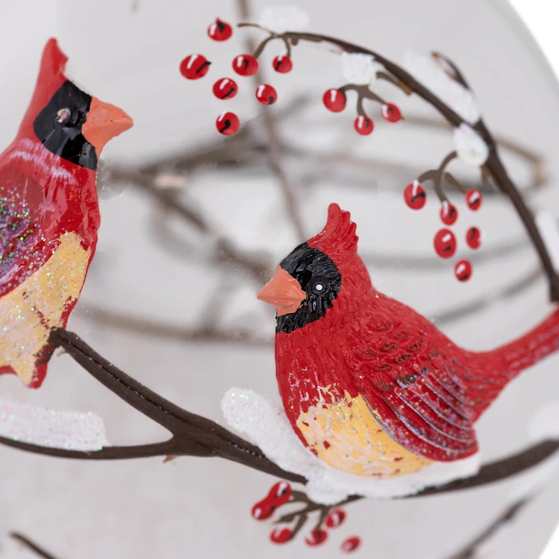 Red Cardinals Snowy Winter Scene Glass Ball Ornament