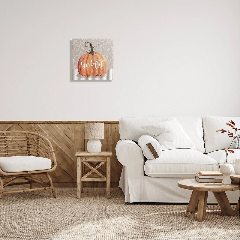 Stupell Industries Grateful Autumnal Pattern Pumpkin Canvas Wall Art