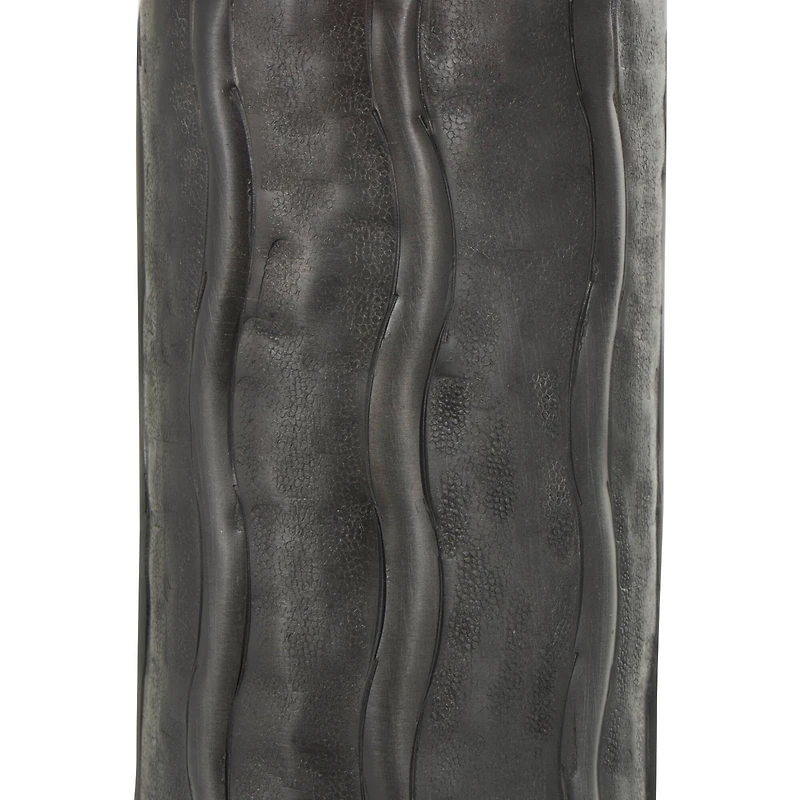 15" Black Metal Snakeskin Inspired Vase with Dimensional Wavy Accents