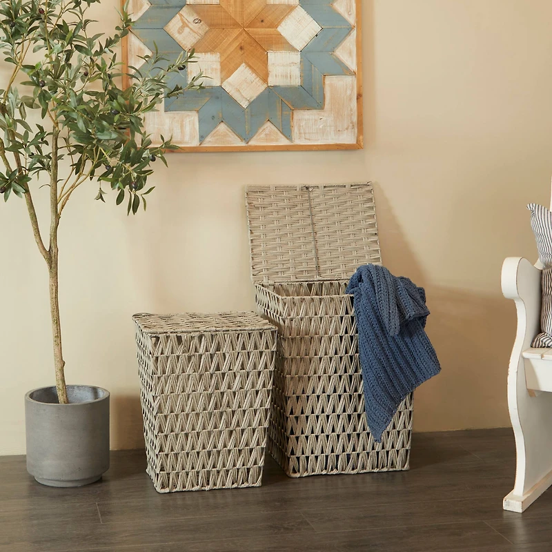 Gray Metal Storage Basket with Matching Lids Set of 2 22", 19"