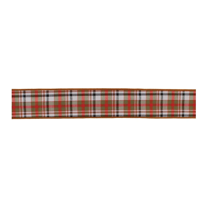 2.5" x 5yd. Burnt Orange Wired Plaid Ribbon, 2ct.