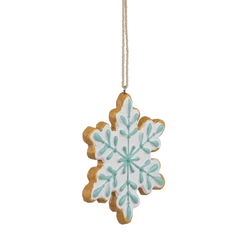 Frosted Snowflake Cookie Christmas Ornament - 3.75" - White and Green