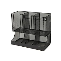 Mind Reader Black Metal Mesh 6 Compartment Upright Breakroom Coffee Condiment and Cup Storage Organizer