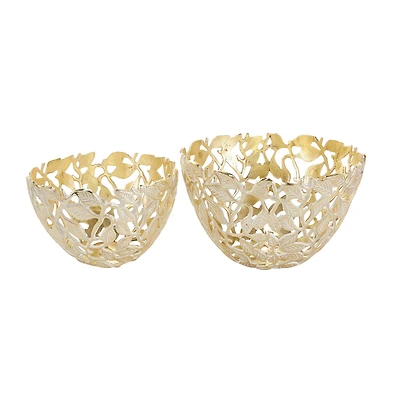 Gold & White Aluminum Leaf Decorative Bowl Set