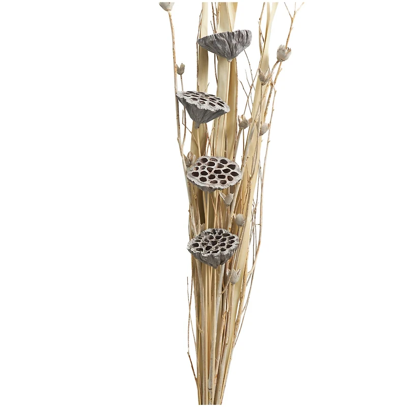 40" Gray Dried Plant Bouquet Lotus Flower Natural Foliage with Grass & Branch Accents