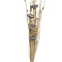 40" Gray Dried Plant Bouquet Lotus Flower Natural Foliage with Grass & Branch Accents