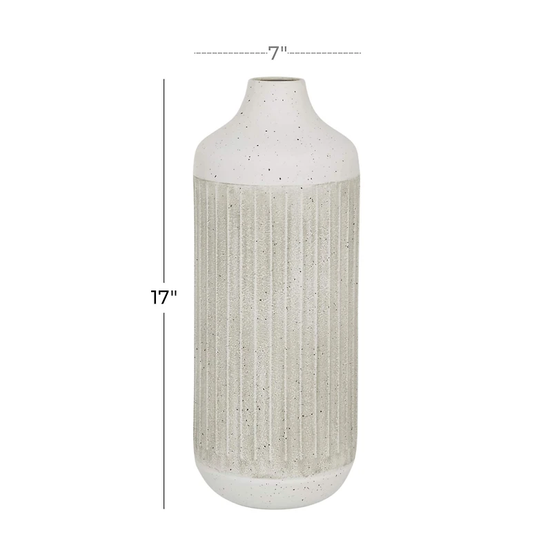 White Metal Contemporary Style Vase, 17" x 7" x 7"