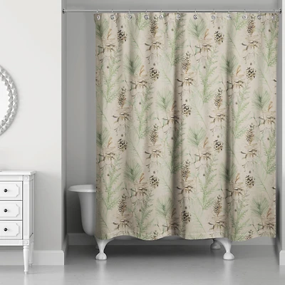 Pinecones & Greenery on Brown Shower Curtain