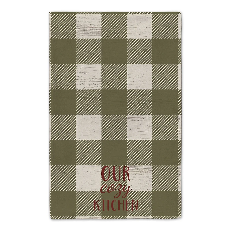Our Cozy Kitchen Green Buffalo Check Tea Towel - Set of 2