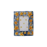 Hello Honey® Handmade Stoneware Photo Frame with Blue Frame and Yellow Stars