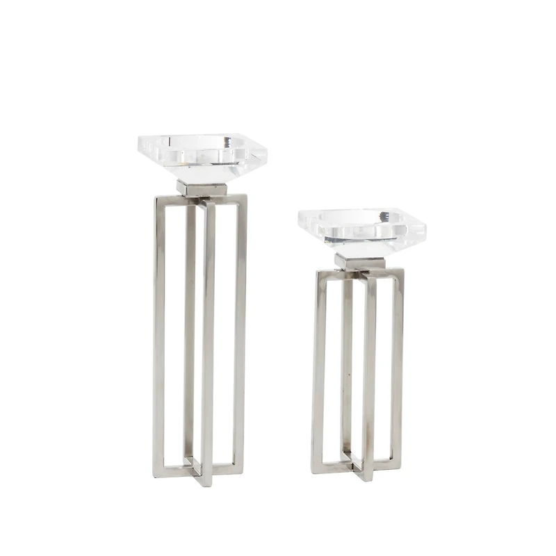 Silver Stainless Steel Glam Candle Holder Set