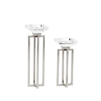 Silver Stainless Steel Glam Candle Holder Set