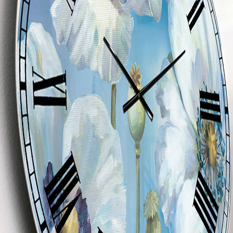 Designart 'Handpainted White Flower On Blue Ii Farmhouse Wall Clock