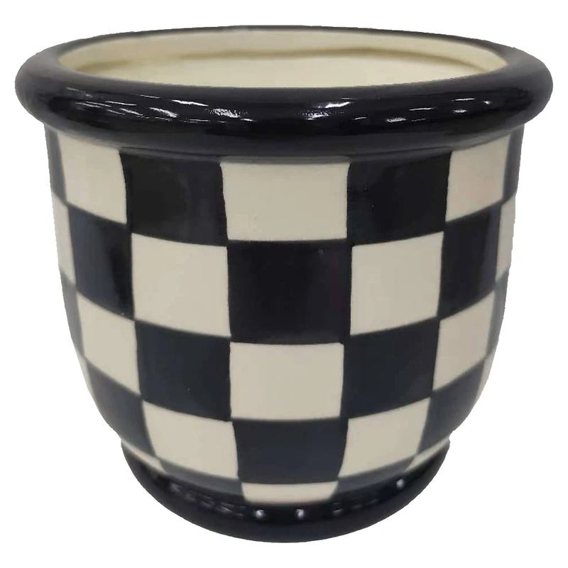 8" Black & White Checker Ceramic Pot by Ashland®