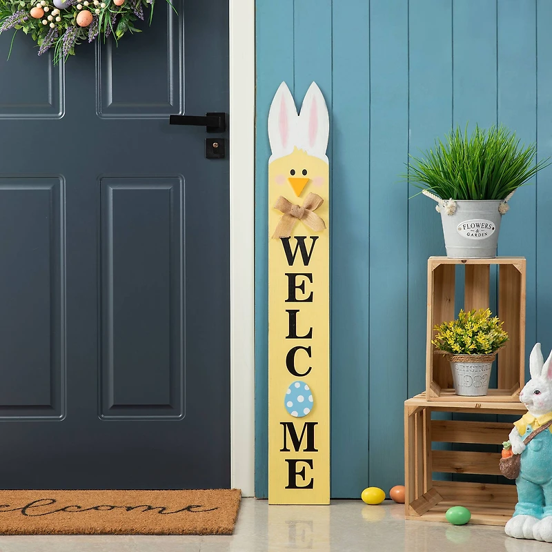 Glitzhome® 42" Wooden Double-Sided Easter Welcome Porch Sign with Bunny Ears