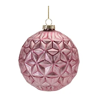 6 Pack 4" Frosted Pink Geometric Ball Glass Ornaments