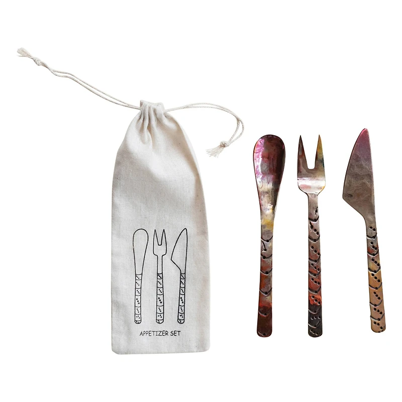 Hello Honey 3-Piece Hand-Forged Copper Appetizer Set, Burnt Finish