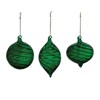 Emerald Green Swirl Glass Ornaments Set