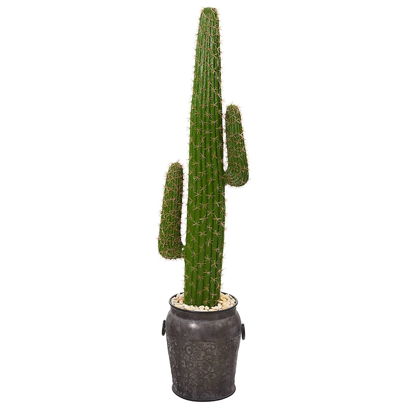 4.9ft. Cactus Artificial Plant in Black Metal Planter