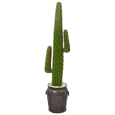 4.9ft. Cactus Artificial Plant in Black Metal Planter