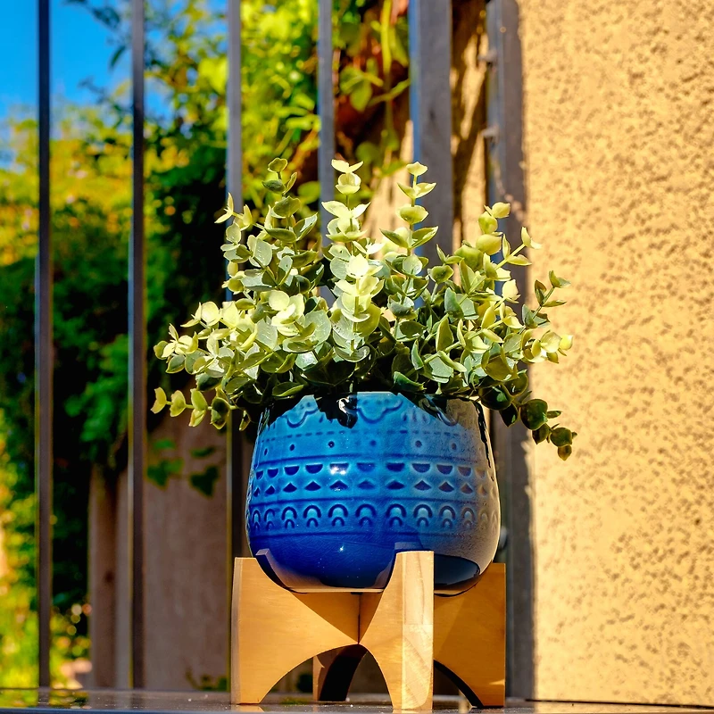 Flora Bunda® 5" Eucalyptus In Navy Mayan On Stand