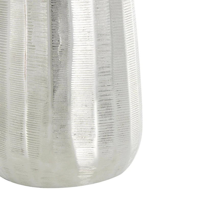 Silver Decorative Aluminum Vase Set with Wavy Accents & Textured Ridges