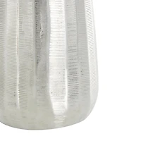 Silver Decorative Aluminum Vase Set with Wavy Accents & Textured Ridges