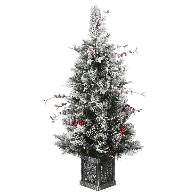 4ft. Pre-Lit Snowy Bedford Pine Entrance Artificial Christmas Tree, Clear Lights