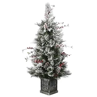 4ft. Pre-Lit Snowy Bedford Pine Entrance Artificial Christmas Tree, Clear Lights