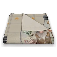 Cream and Gray Check Gnome Globe Pattern Coral Fleece Blanket