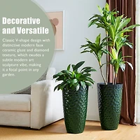 Glitzhome® 23.75" Eco-Friendly Honeycomb Textured Green Tall Plastic Planters, 2ct.