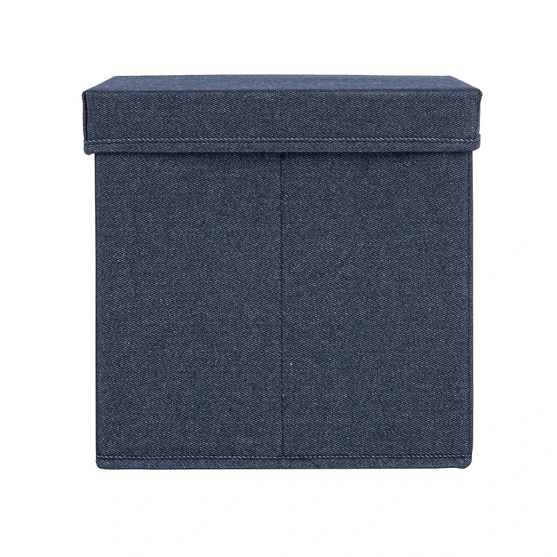 Household Essentials 11.5" Denim Blue Collapsible Cotton Blend Cube Storage Box with Lid, 2ct.
