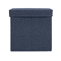 Household Essentials 11.5" Denim Blue Collapsible Cotton Blend Cube Storage Box with Lid, 2ct.