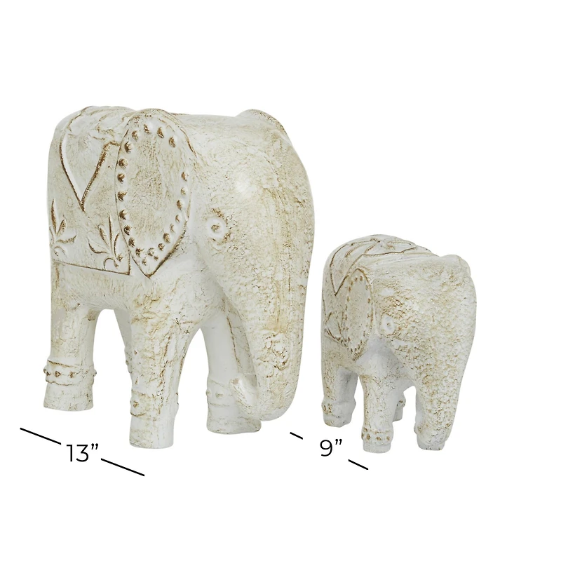 White Bohemian Elephant Sculpture Set