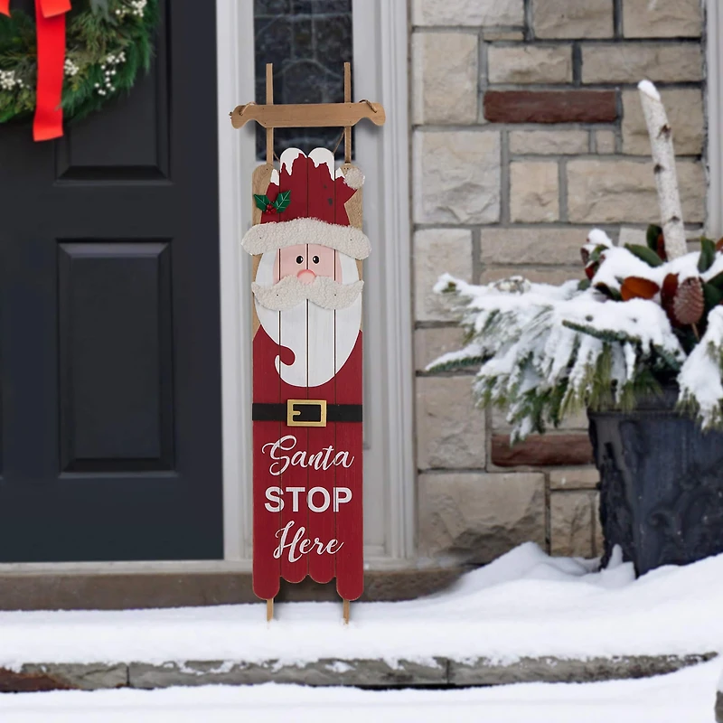 Glitzhome® 42" Wooden Sleigh Santa Porch Sign