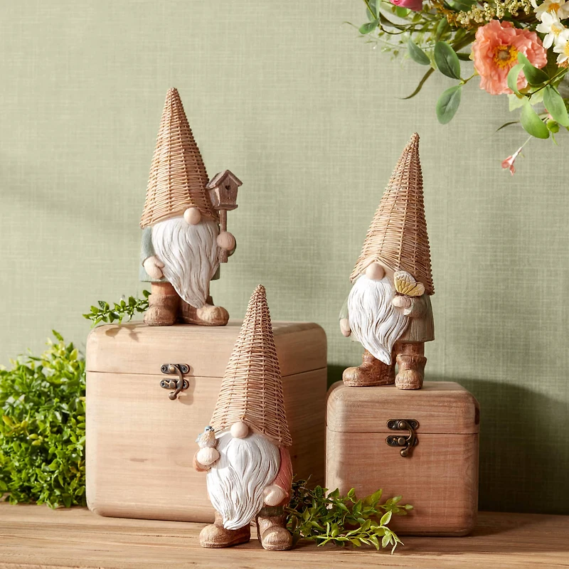 9" Wicker Gnome Figurine Set
