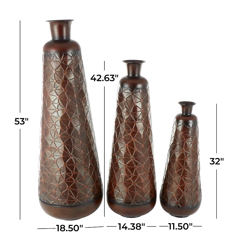 Dark Brown Hammered Texture Metal Vase Set