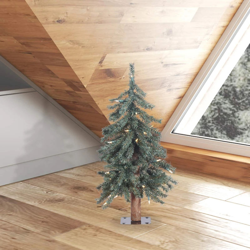 2ft. Pre-Lit Natural Bark Alpine Artificial Christmas Tree, Clear Lights