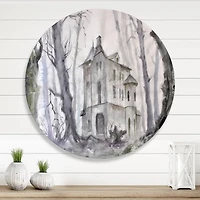 Designart - Haunted Castle In The Woods - Traditional Metal Circle Wall Art