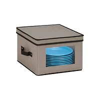 Honey Can Do 12" Canvas Square Stemware and More Storage Box with Lid