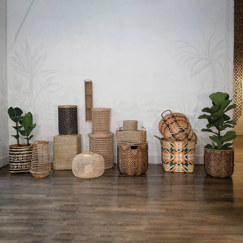 Hello Honey® 11" Natural Hand-Woven Bamboo Lantern with Jute Handle & Glass Insert