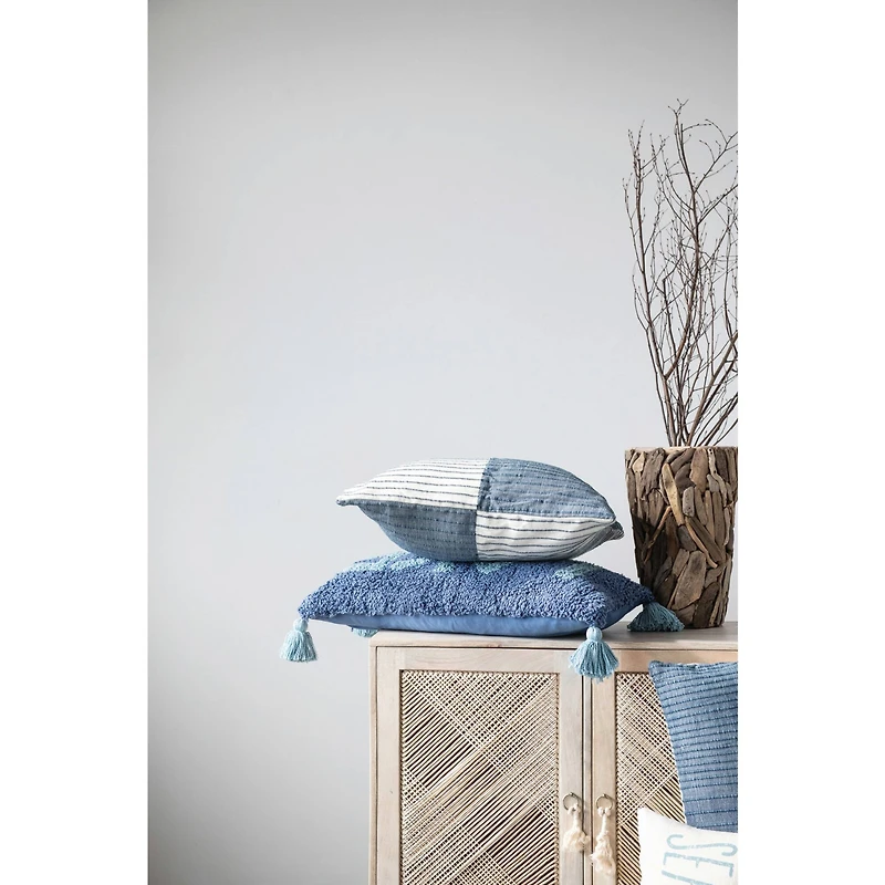 Hello Honey® "Lake" Design & Tassels Cotton Punch Hook Lumbar Pillow