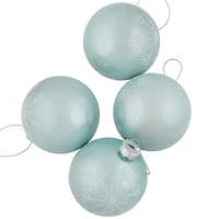 4ct. 3.25" Blue & Silver Snowflake Glass Christmas Ball Ornaments