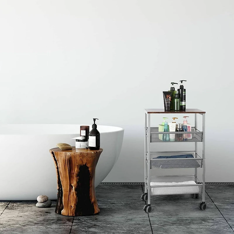 Silver 3-Tier Rustic Kitchen Cart