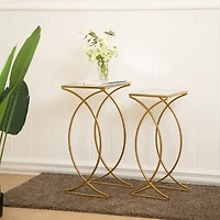 Glitzhome® Metal Tall Accent Table with Glass Top Set