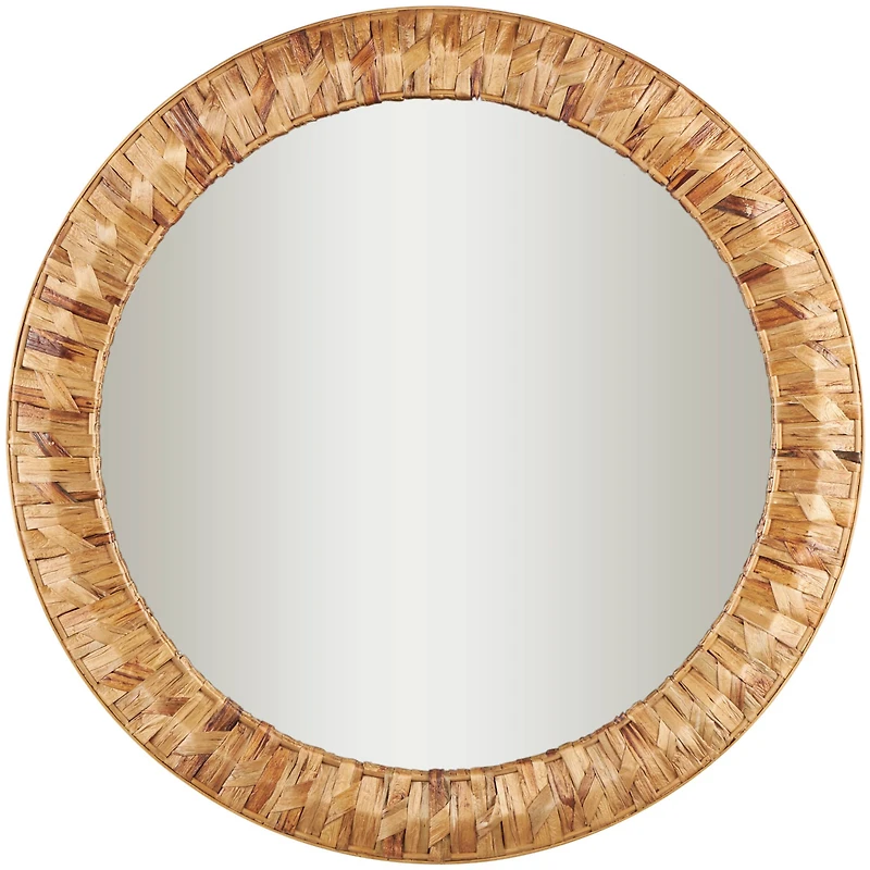 36" Brown Handmade Woven Seagrass Wall Mirror