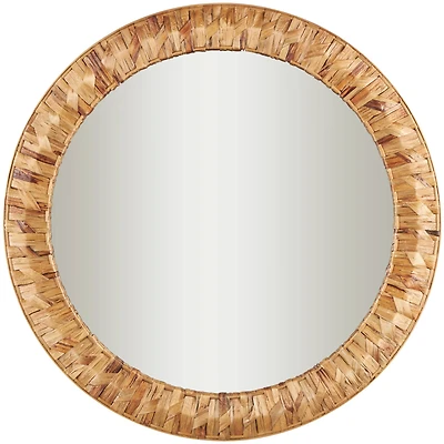 36" Brown Handmade Woven Seagrass Wall Mirror