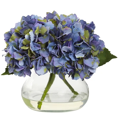 8.5" Blue Blooming Hydrangea in Glass Vase