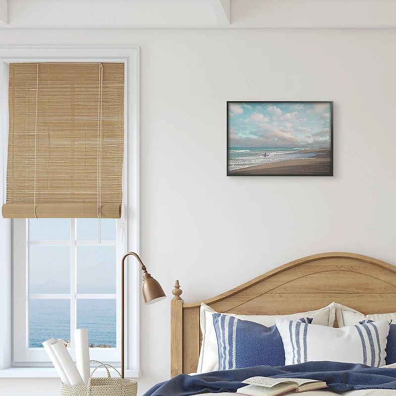 Stupell Industries Crashing Waves on Beach Surfer Purple Board in Frame Wall Art